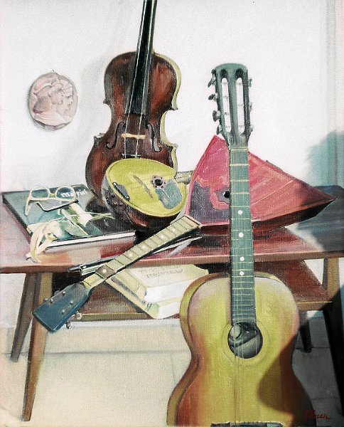 Musical instruments 80's size unknown oil on canvas